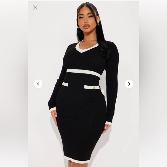 Brand Nee Black/White Long Sleeve Midi Sweater Dress - Picture 5 of 6